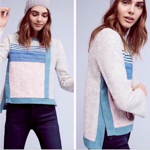 Anthropologie Postmark Latitudes Patchwork Pullover Sweater Multi Textured fall